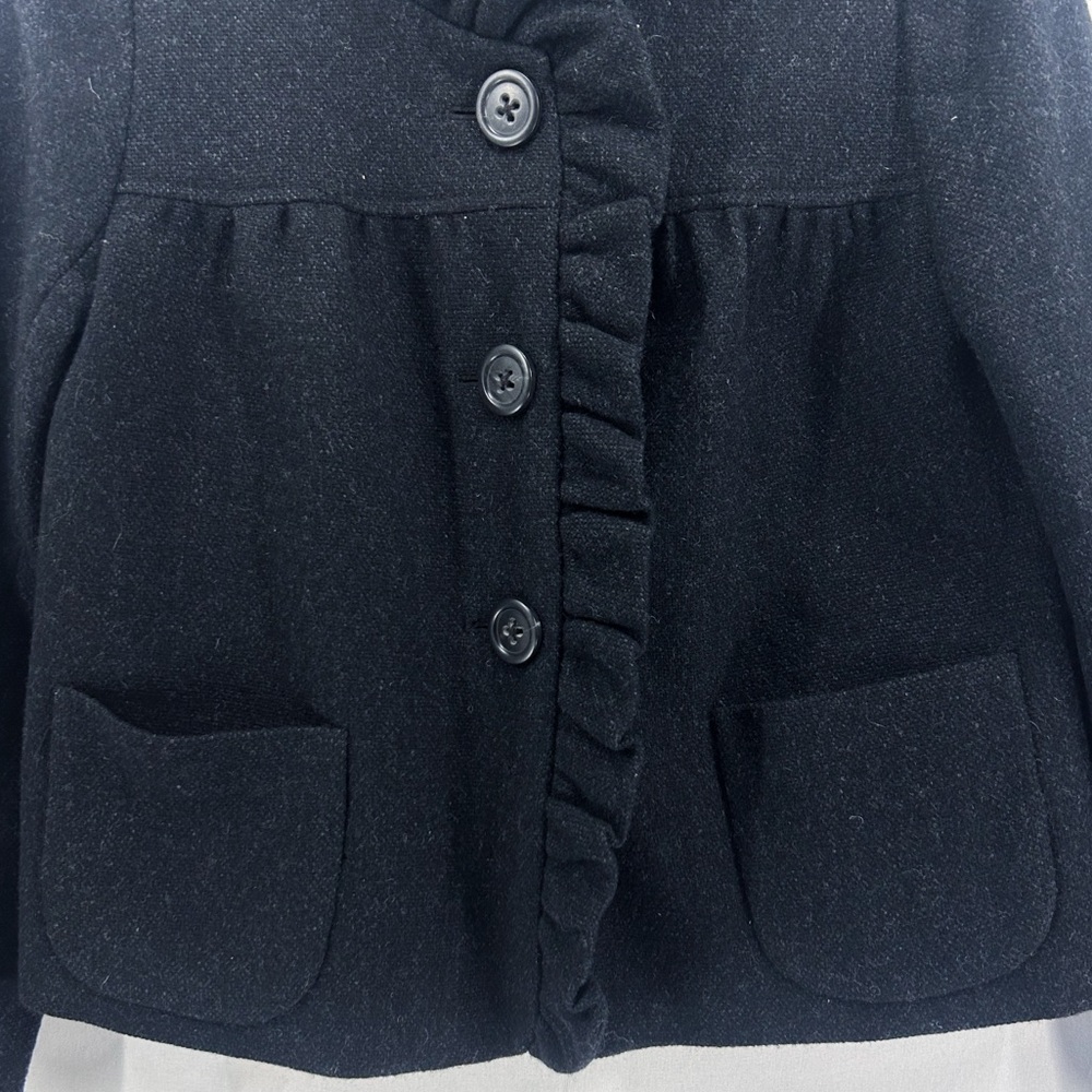 Y2K J. Crew Fiona 100% Wool Heathered Grey Cropped Ruffle Jacket Size 2 - Picture 3 of 7